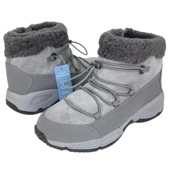 Easy Spirit Voyage Grey Leather Insulated Womens Ankle Boots Size 6M - Picture 9 of 11